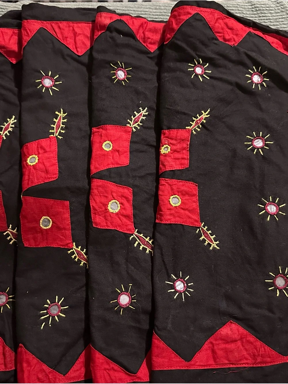 Handcrafted Red and Black Decorative Pillow Cover with Embroidered Accents